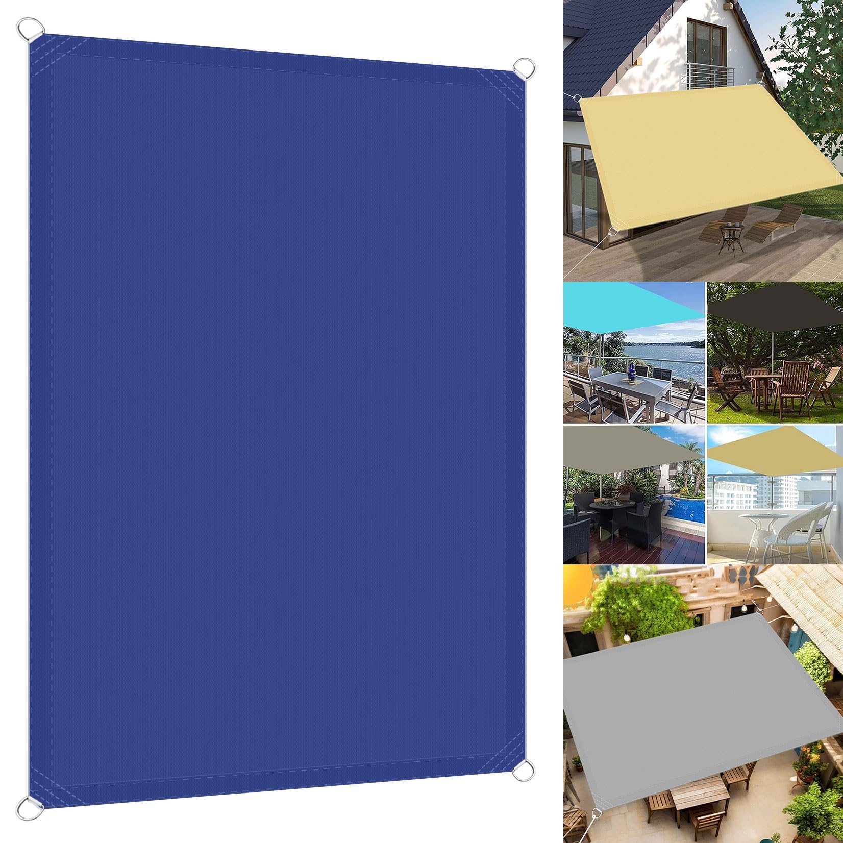 KLGFBDC Waterproof Sunshade 8.5x9.5m Rectangular Canopy UV Protection Tear Resistant Weatherproof for Outdoor Patio Terrace Camping Dark Blue Sail Cloth