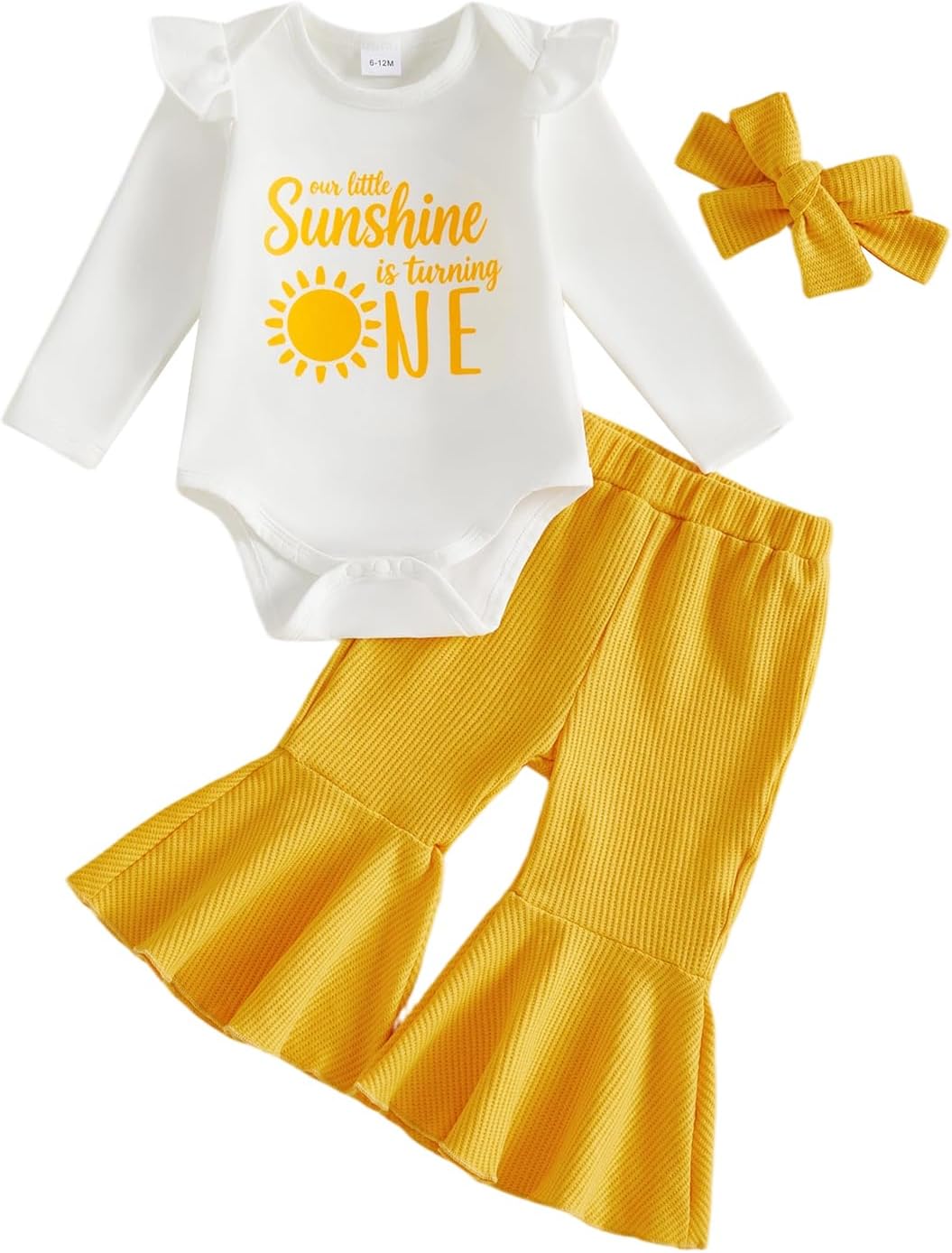You are My Sunshine Baby Girl First Birthday Outfit Sun Romper Pants Set