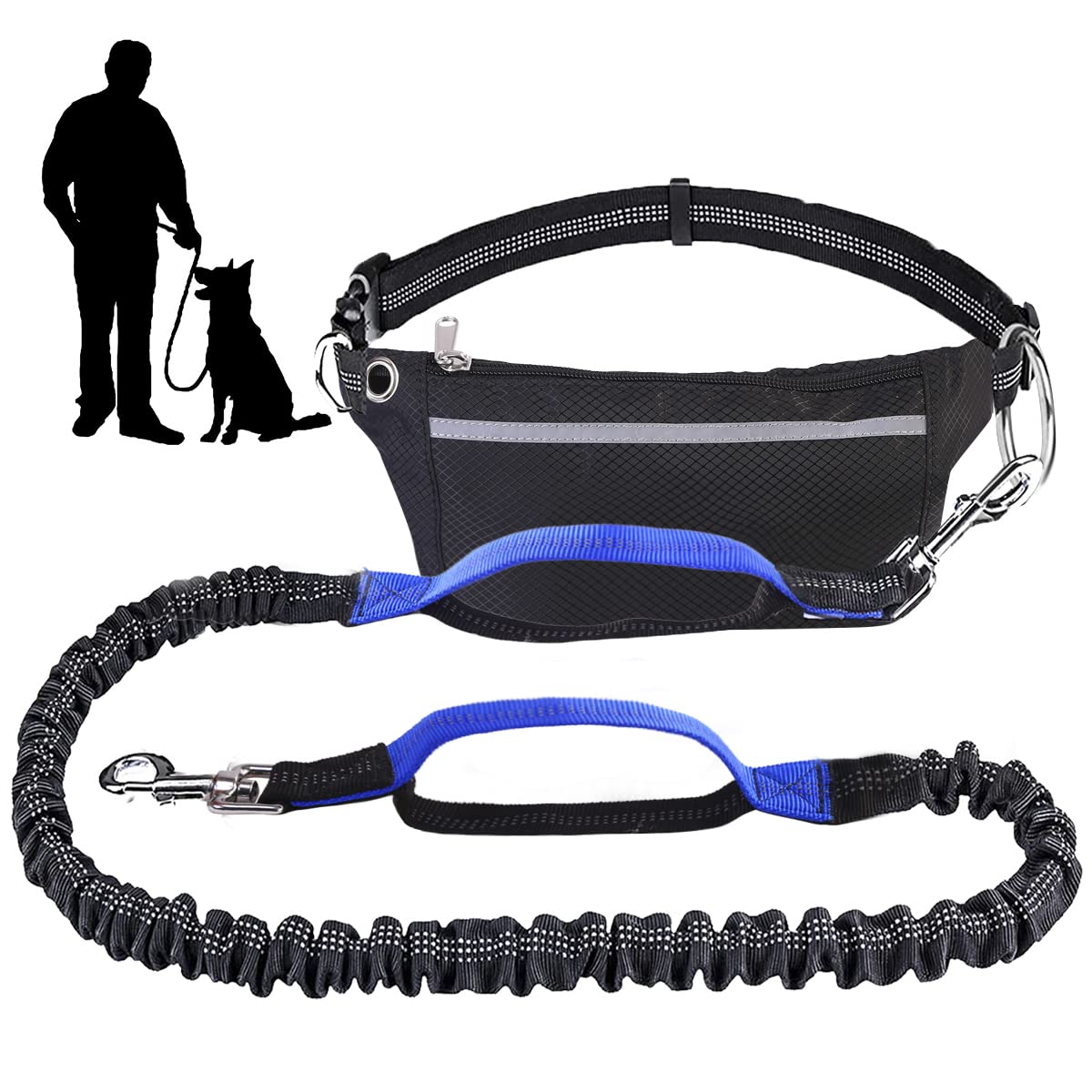 Photo 1 of 2 BUNDLED ITEMS - LKSTK Hands Free Dog Leash with Zipper Pouch, Dual Padded Handles and Professional Retractable Bungee Dog Leash for Walking Jogging, Adjustable Waist Belt for Medium to Large Dog (Blue); AND, BLABABU JEWELRY Navy Keychain Marine Gifts fo