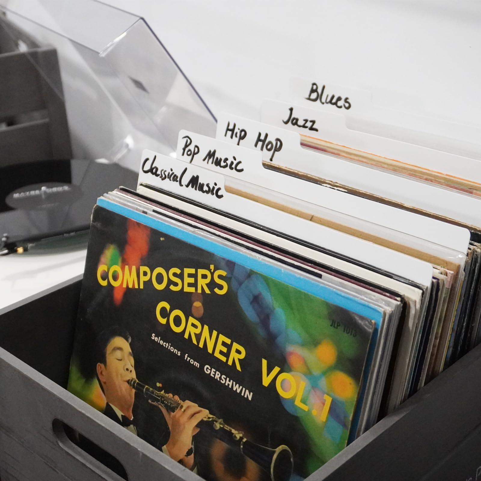 sdroceRyaM Divisores de discos de 12.9 pulgadas, 30 divisores de plástico de doble cara con pestaña de categoría, guías de discos de vinilo para LP, caja de álbum, organizador de estantería