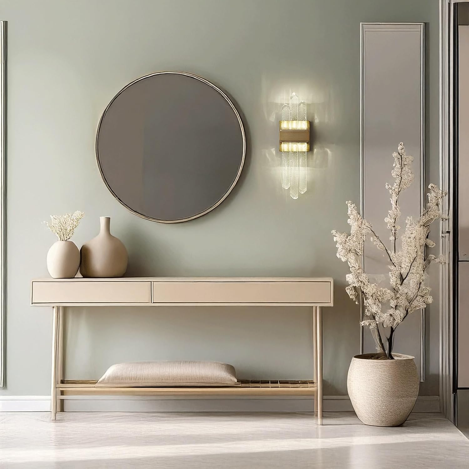 Wall Sconce Modern Luxury Stainless Steel Crystal Rods Wall Light LED Warm Light Vertical Hardwired Decorative Wall Lamp Ambient for Bedroom Living Room Hallway Staircase Wall Mounted Light