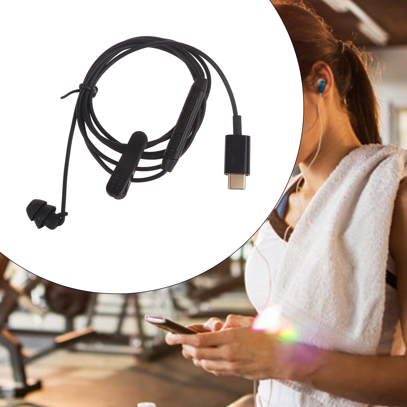 QERPON USB Type C Earphones Single Earbuds Side Earplugs with Microphone Stereo Sound Reinforced Cord for