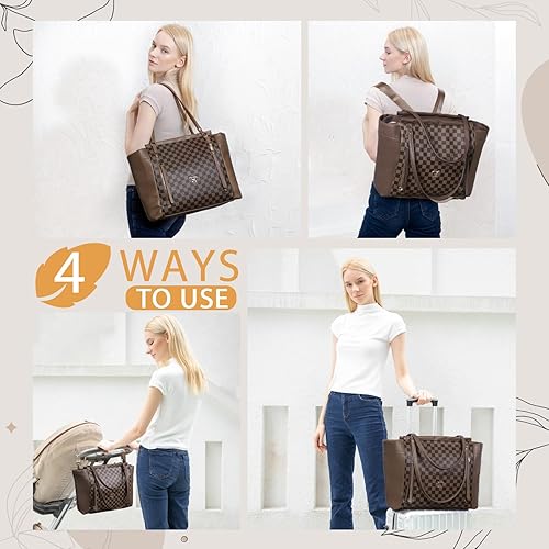 Miniatura 5 de miss fong Bolsa de pañales de cuero para pañales, mochila de gran capacidad, bolsa de hospital, 12 bolsillos de viaje con cambiador, correas para