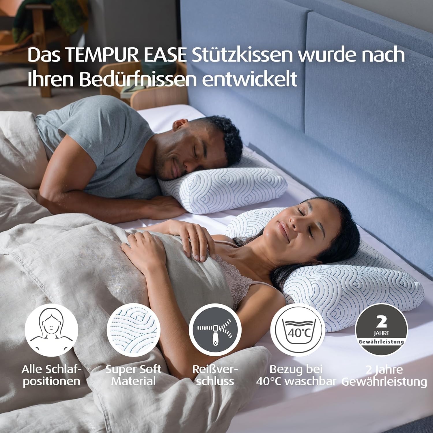 TEMPUR Ease Schlafkissen, Liegegefühl fest, 50 x 31 x 10/5 cm