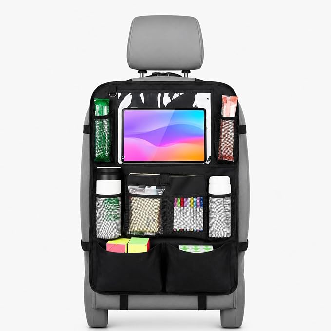 Car Backseat & Boot Organizer – 10 Storage Pockets + Dedicated Touch‑Screen Tablet Pocket, Seat‑Back Protectors for Toys, Drinks, Snacks & Car Accessories, Universal Fit, 1 pcs