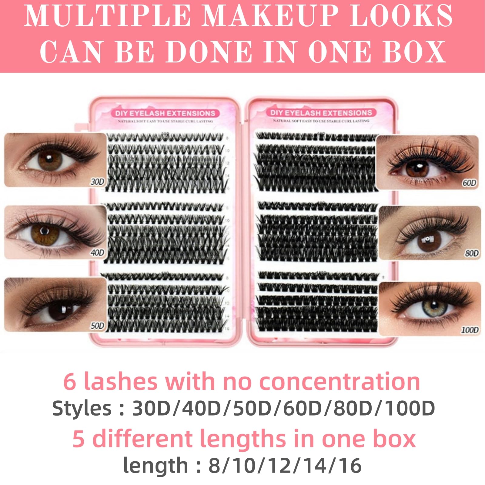 570pcs Cluster Lashes Kit, Individual Eyelashes Kit, D Curl Cluster Lashes 8-16MM Fluffy Volume Fake Eyelashes - Image 2