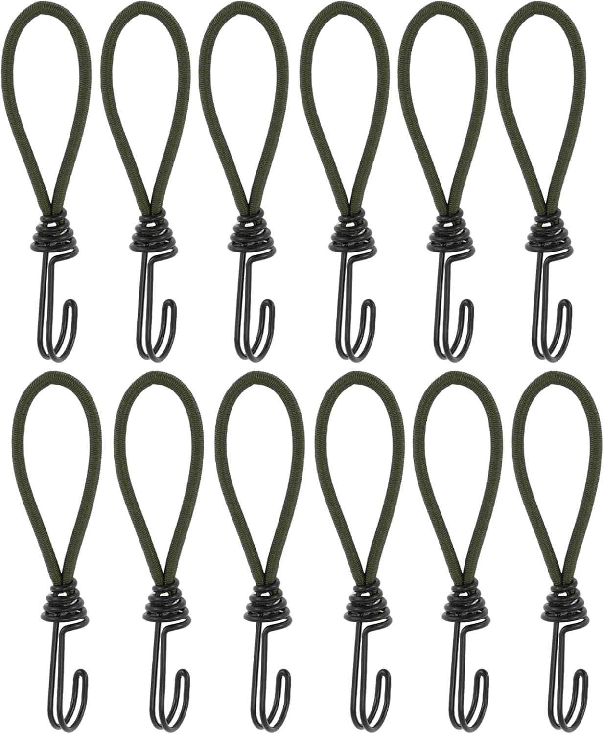12 Pcs Bungee Cords Heavy Duty Outdoor,Mini Bungee Cords with Hooks in 6Inch Length,Army Green Durable Rubber Canopy Tents Camping Accessorie