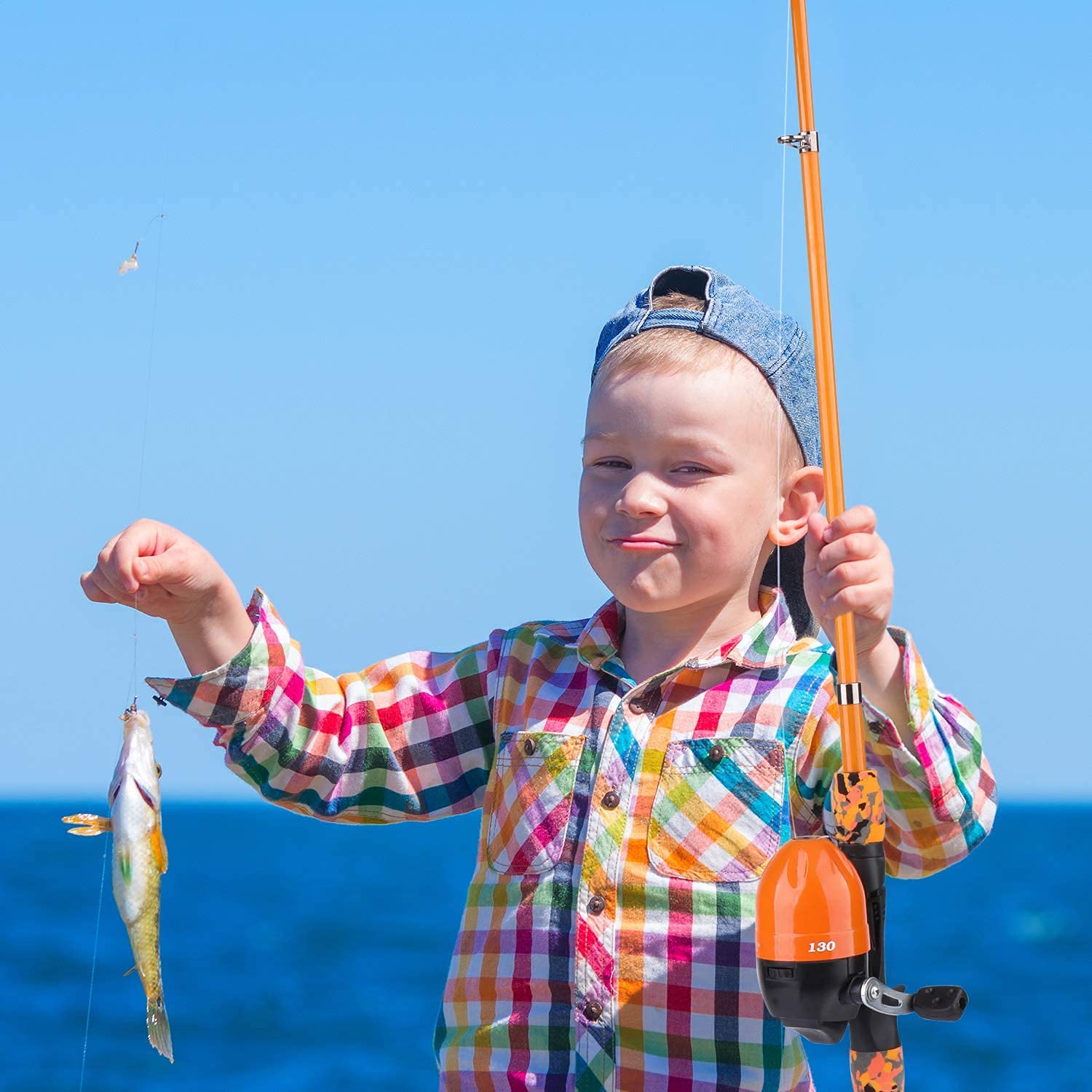 Sougayilang Canne da pesca per bambini, canna da pesca telescopica portatile e mulinello, con lenza, esche spincast, borsa per attrezzatura da pesca per giovani, ragazze e ragazzi che viaggiano per