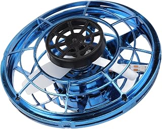 Spinner voador, luzes de LED, 4 tipos de brincadeiras voadoras, operado à mão, mini giratório voador interativo para crianças ao ar livre (azul)