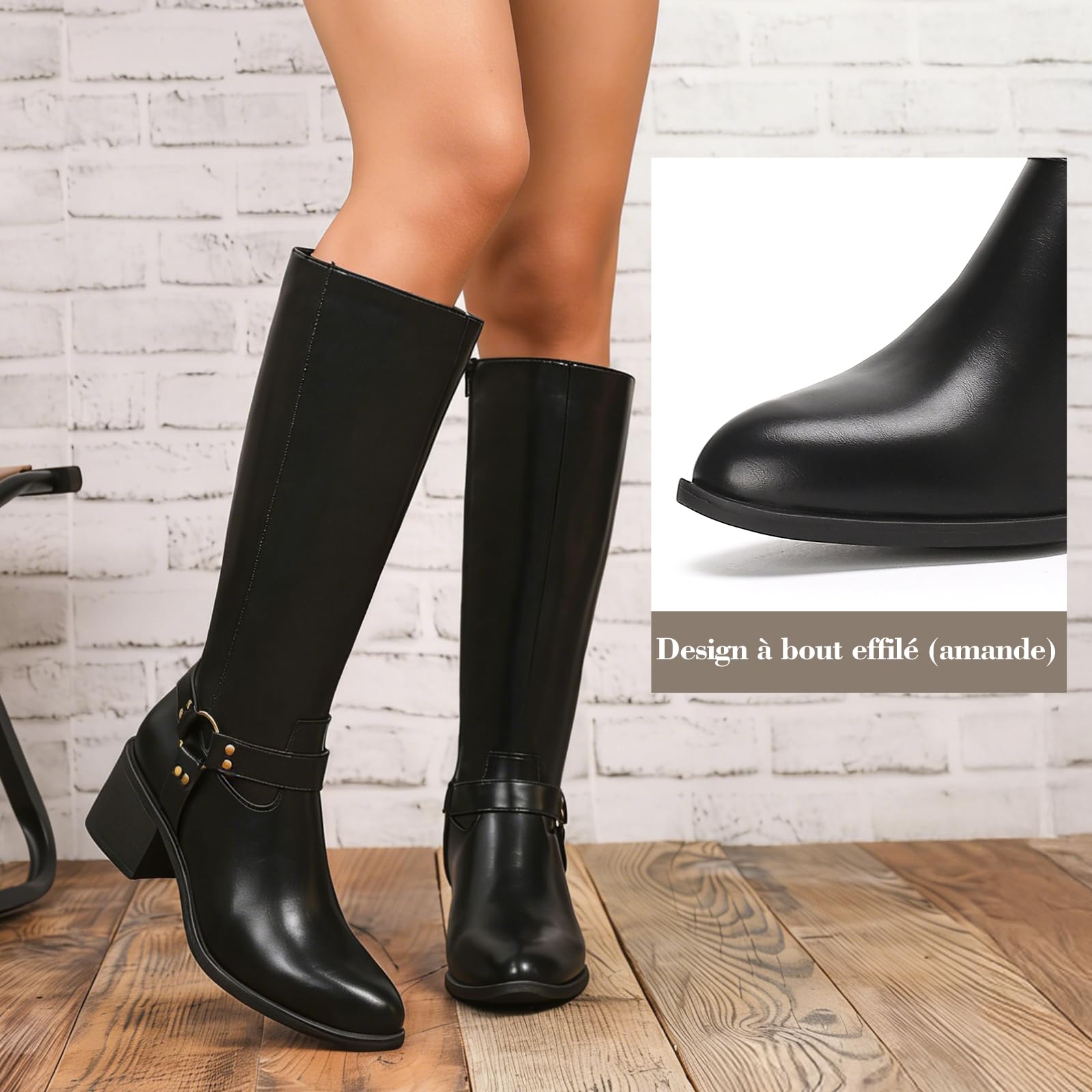 Putu Bottes Femme Tendance Look Chic et Moderne avec Talon Bloc Zip Latéral et Confort Élégant au Quotidien 36-41
