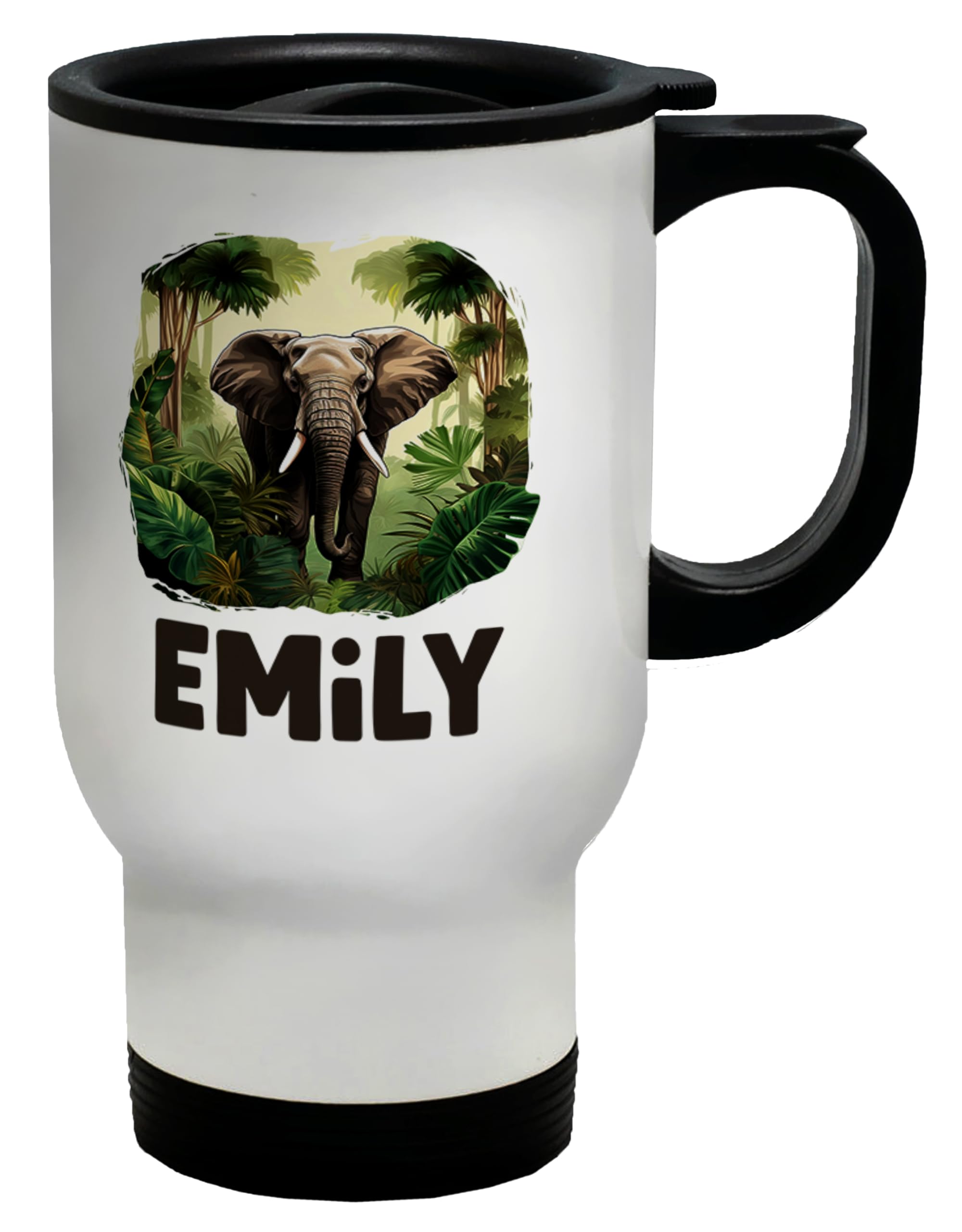 Shopagift Personalised Elephant Travel Mug Wildlife Rainforest Jungle Stainless Steel 14oz Cup