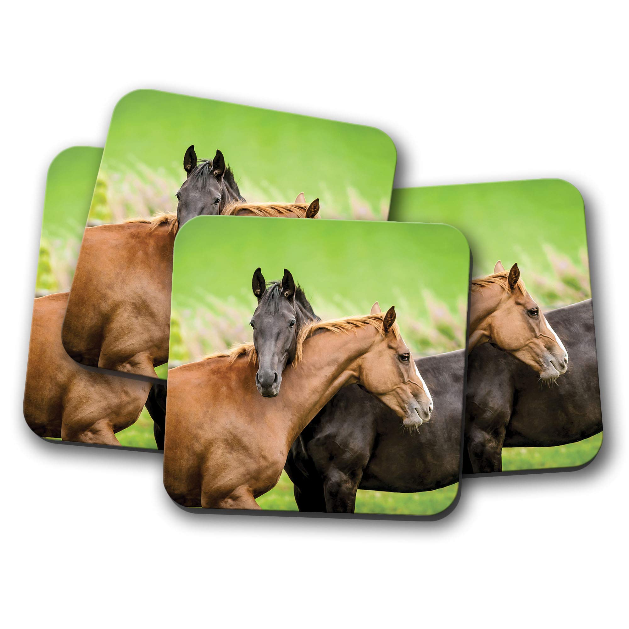4 Set - Cute Horse Couple Coaster - Pony Equine Equestrian Girls Mum #14622
