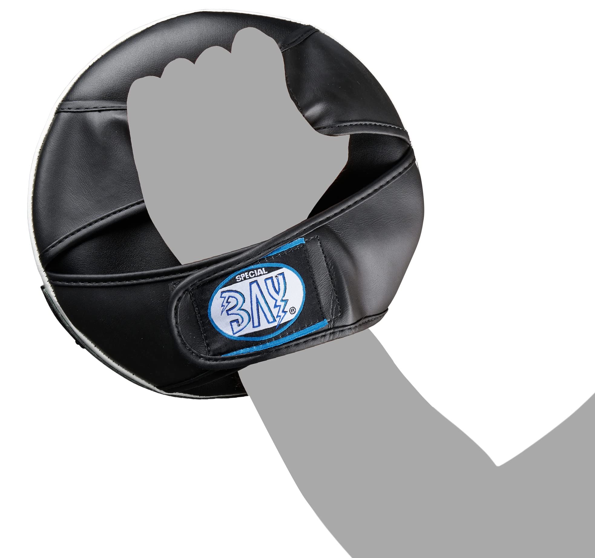 BAY Leder-PU RUND Tellerpratzen schwarz/weiß, Handpratzen, Pratzen 2 Stück, Trainerpratzen Handmitts Hand-Mitts Mitt Schlagmitt Schlagpolster Schlagkissen Focusmitt Coaching Paar