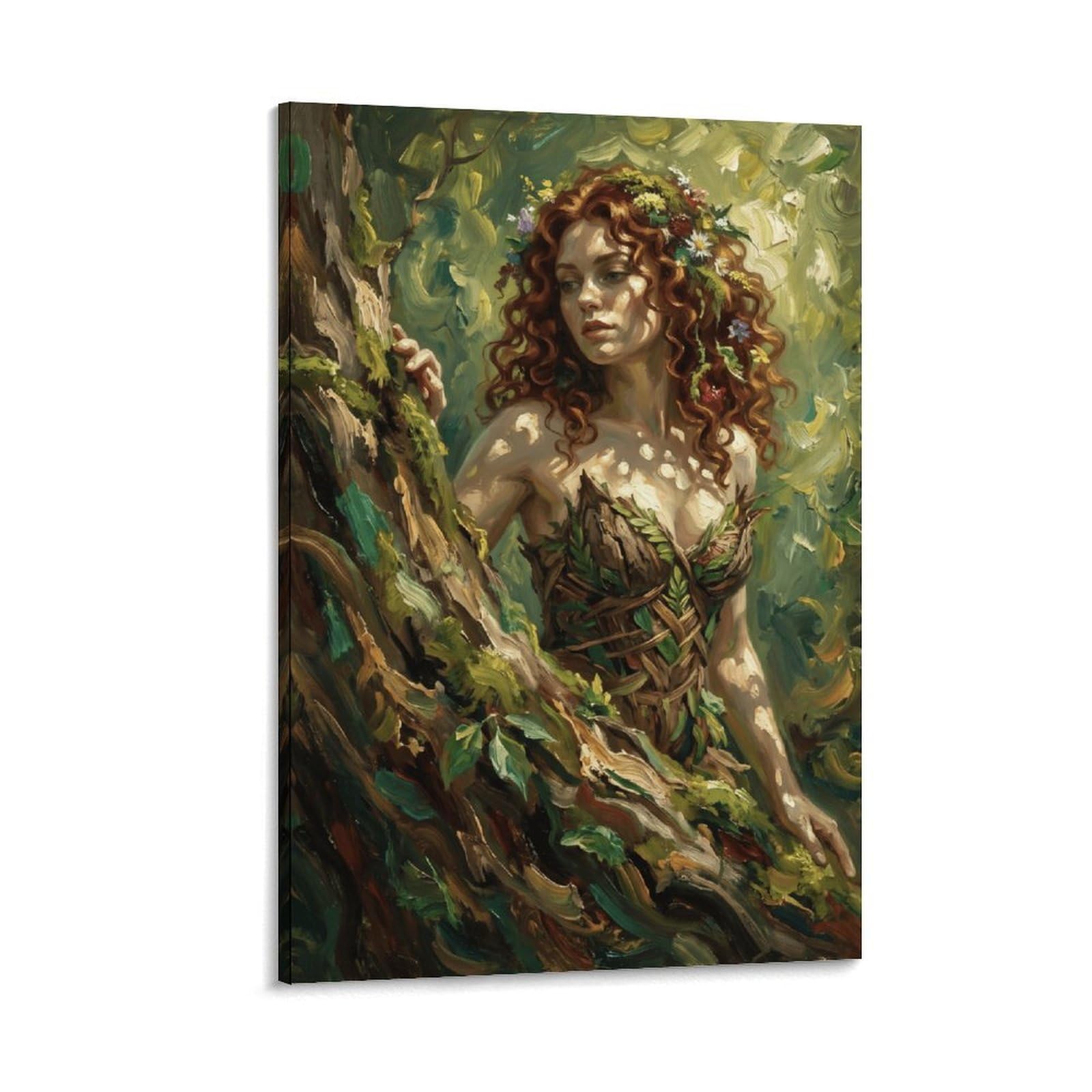 W7C8U2X3 Forest Goddess Tree Nymph Canvas Wall Art, Fantasy Woman Wall Art