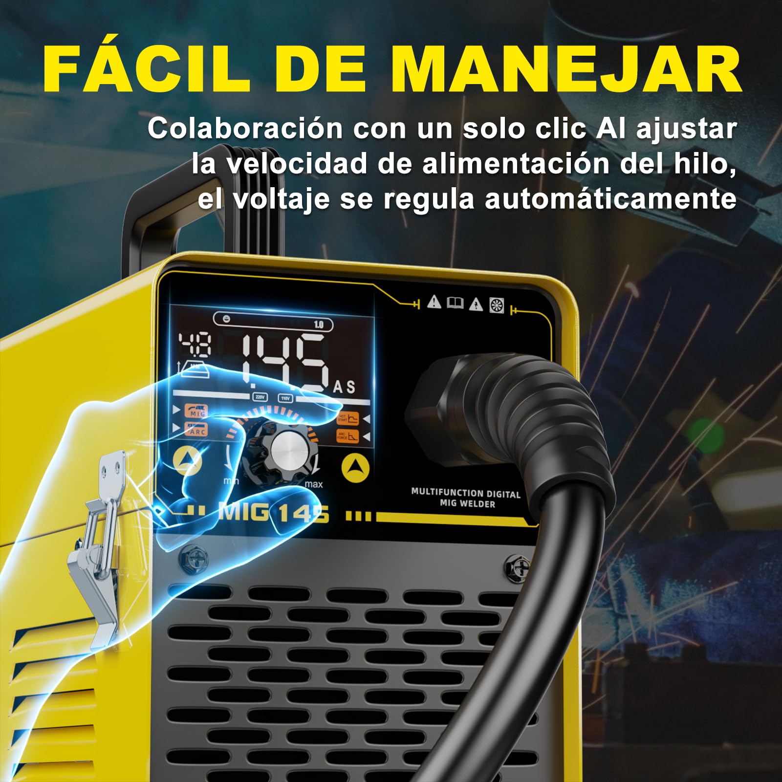 Haxiaoer 145A Soldador de Hilo Continuo Sin Gas 3 en 1 Máquina de Soldar MIG con ARC/Flux MIG/Lift TIG, Pantalla LED Digital Inteligente, Soldador Inversor Compacto