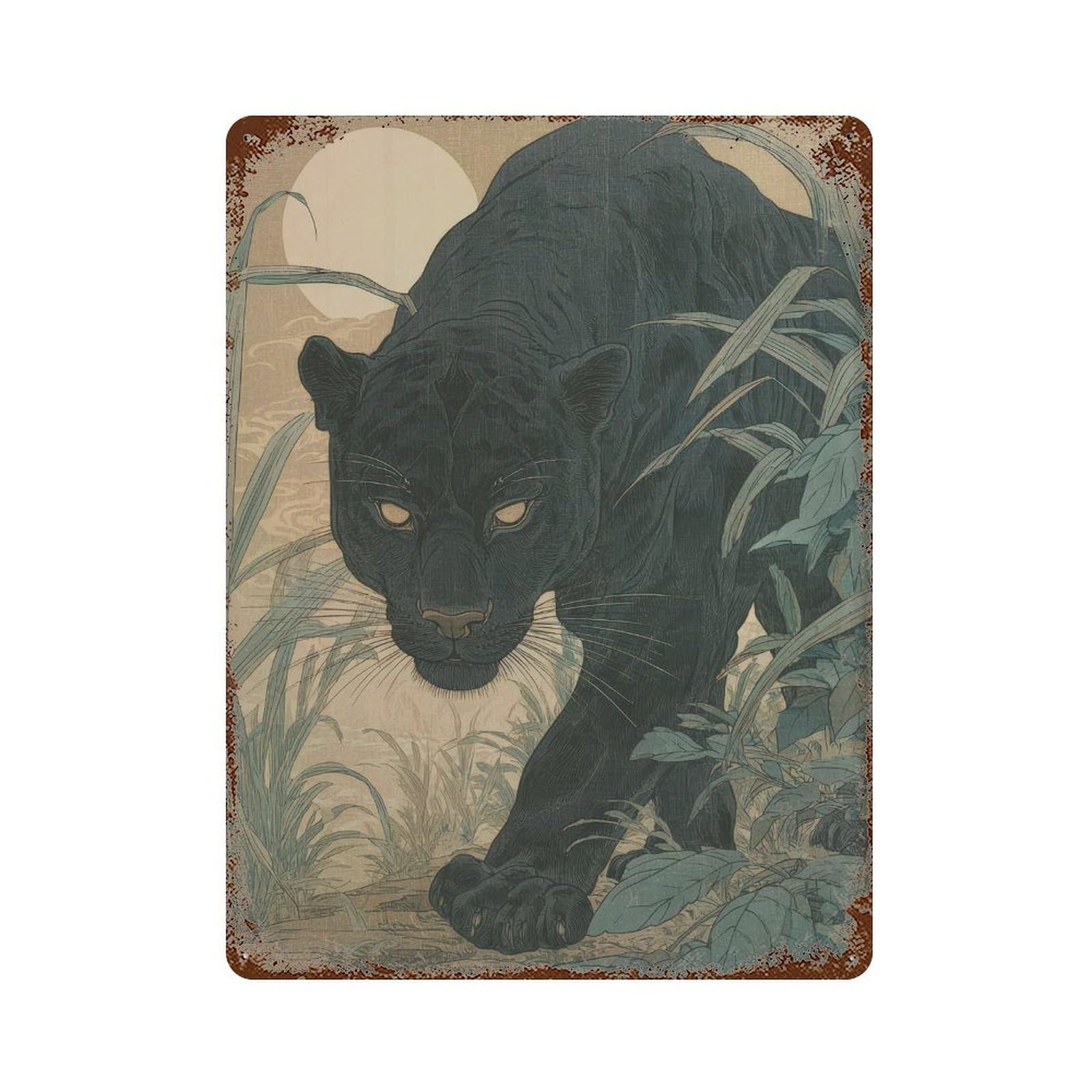 xiaoxiaoshen Black Panther. Japanese Ukiyo Wall Decor Art Metal Tin Poster Modern Home Decor Art Home Bar Shop Decorations Vintage Sign 40x30cm