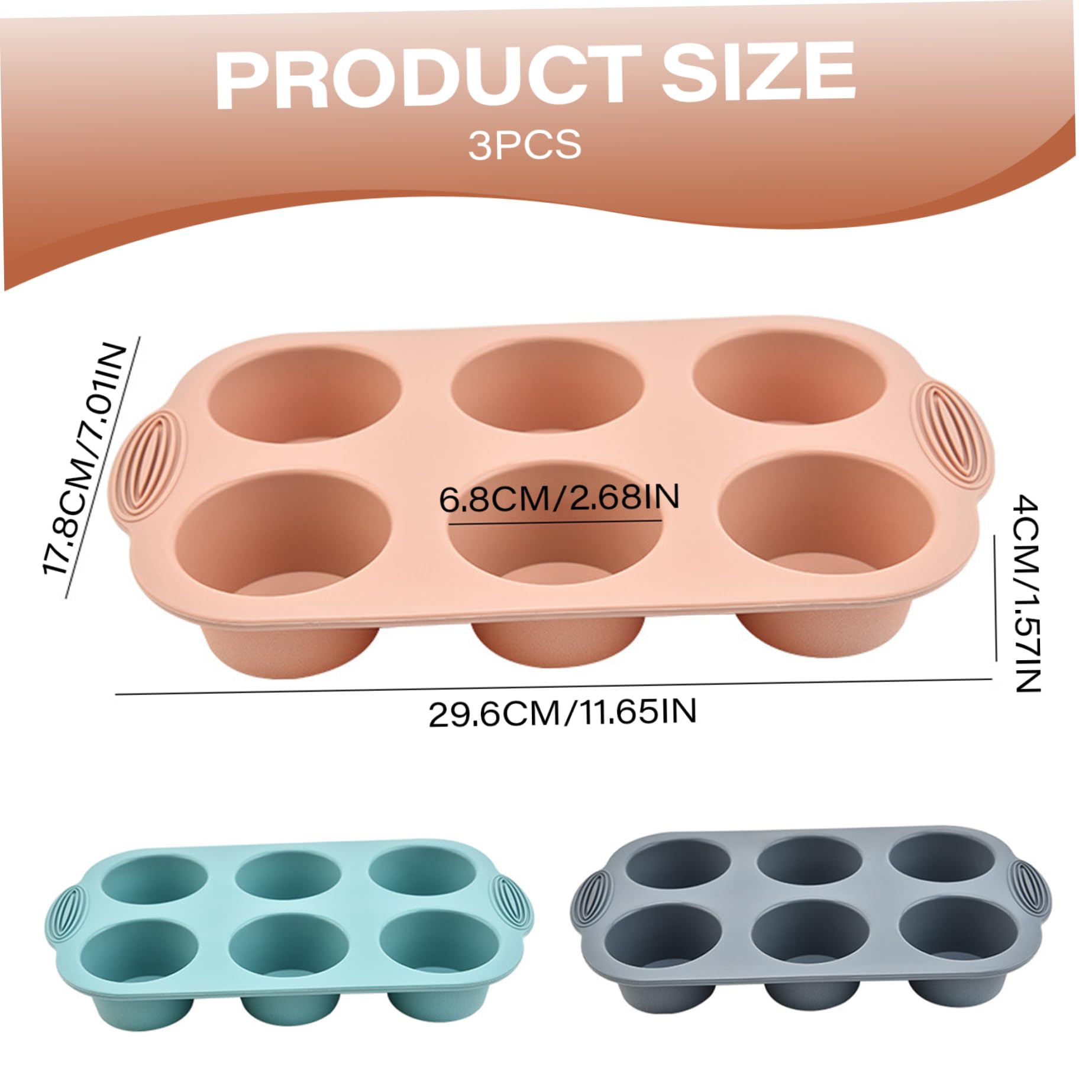 Molde para muffins de silicona de 3 piezas, 6 cavidades, 2, 7, molde para magdalenas de silicona de grado alimenticio, moldes para magdalenas antiadherentes y resistentes al calor, utensilios para.