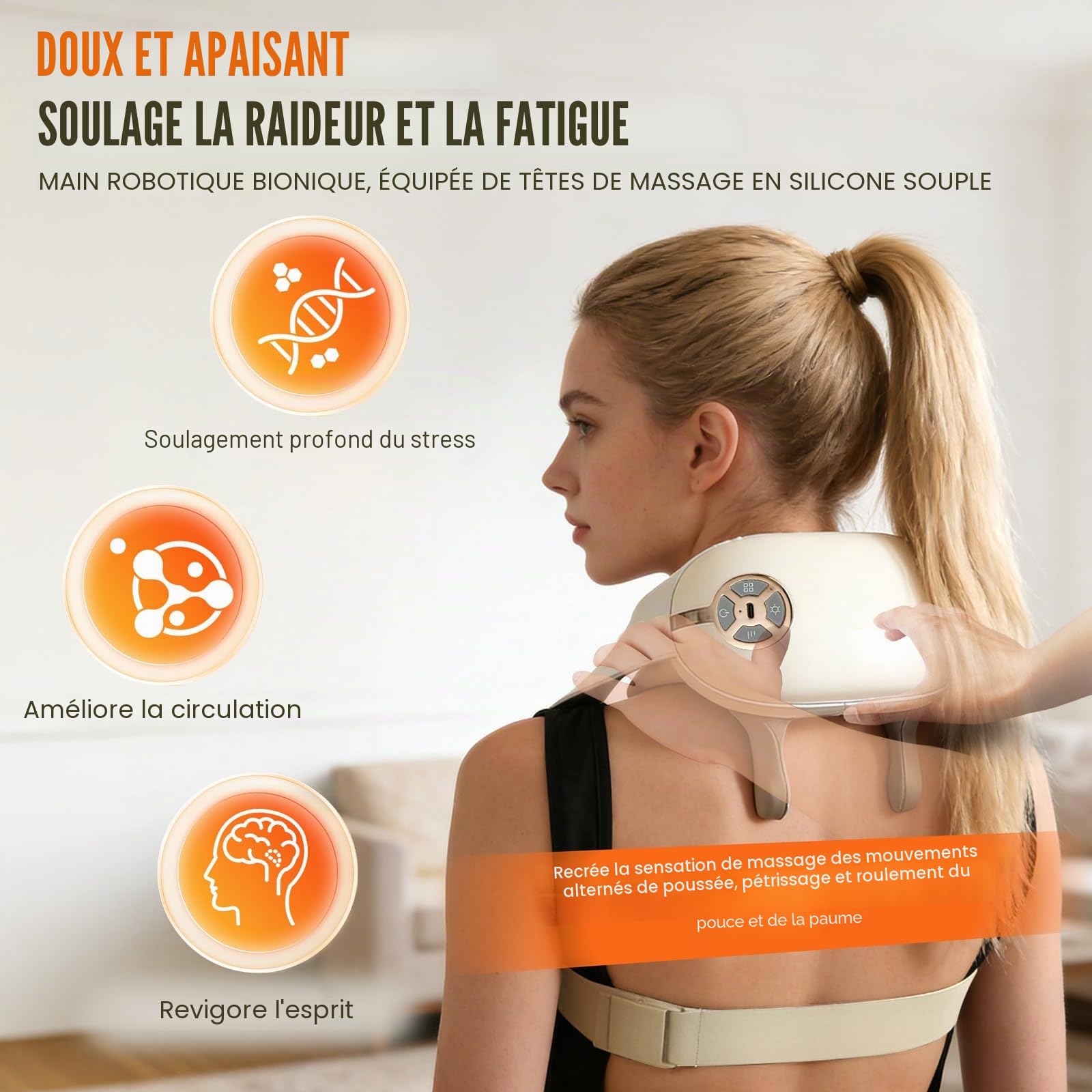 Appareil de Massage pour Cou et Épaules avec Fonction Relaxante, Massageur 6D avec 4 Niveaux & 5 Modes, Massage en Profondeur pour Dos Cou Épaules, Technologie Manuelle pour Femmes Hommes