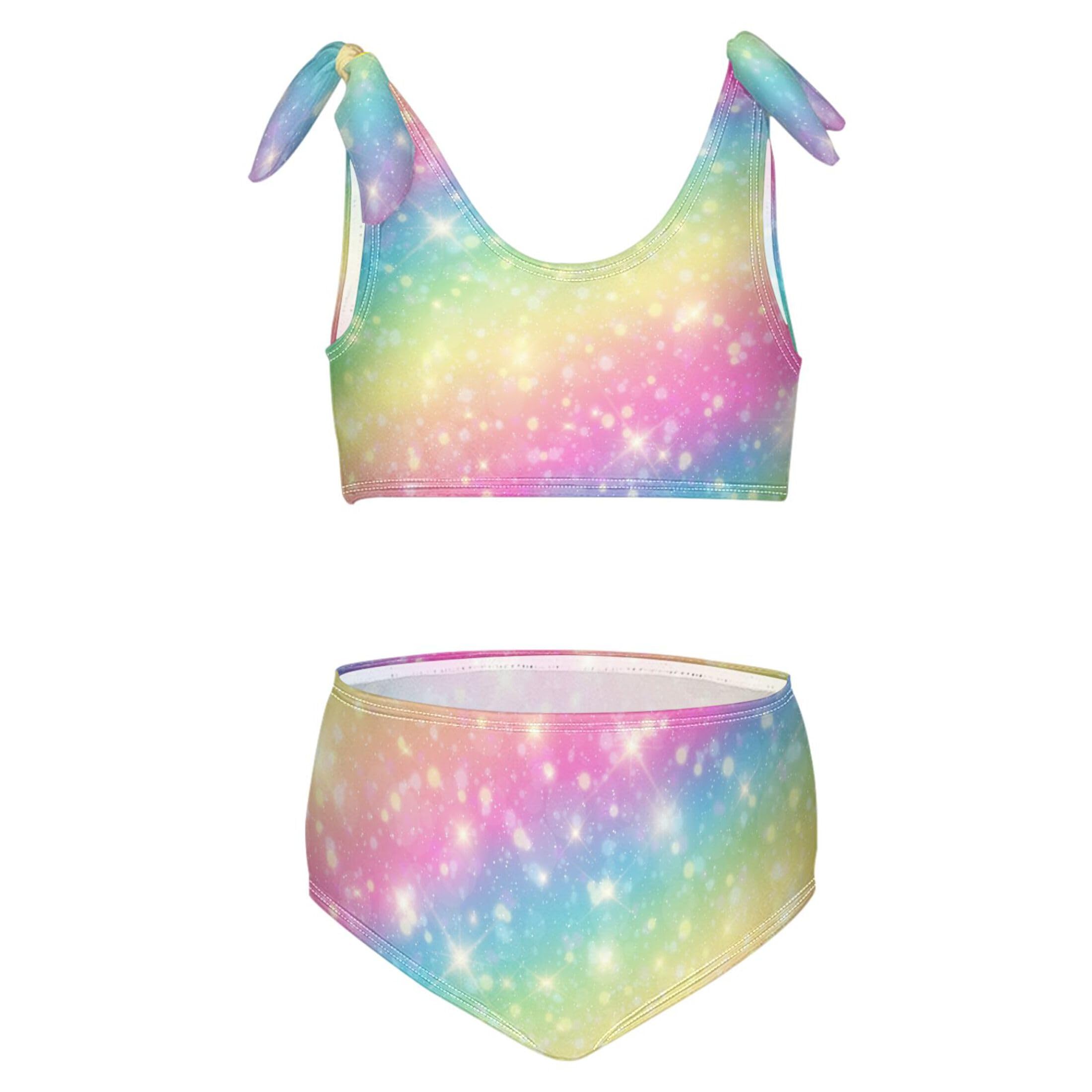 Girls Tankini Swimsuit Bathing Suit Two Piece Bikini Summer Beach Swimwear with Adjustable Strap 3-12 Years Solid Color