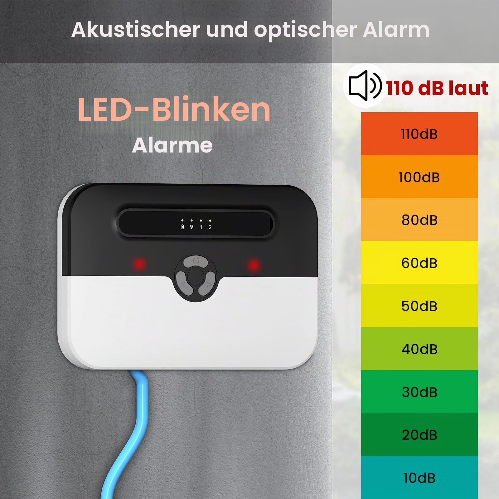LUCKYDUO Z7PRO WiFi Wassermelder, Backup Batterie, Hoch/Niedrig, 110dB | Wassermelder mit App-Alarm, 110dB Sirene, LED, Notakku, IP65 wasserdicht, 3m Schwimmer, Keller Klärgrube Zisterne