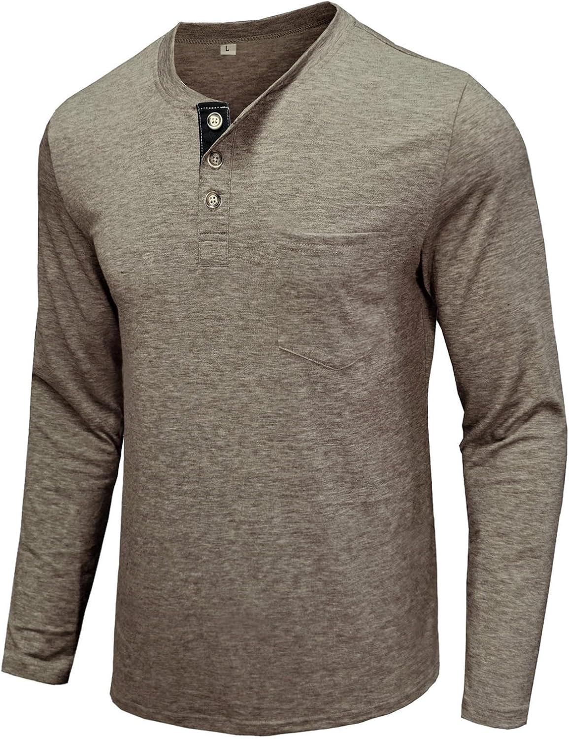 Men Henley Shirt Long Sleeve Lightweight Casual T-Shirts Tops Tees 3 Button Cotton Classic Blend with Pocket Khaki - Image 4