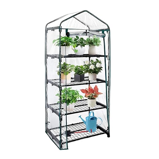 4 Tier mini Indoor Greenhouse Upgraded with Shelf Clips,27"x19"x62" Greenhouse for Indoors&greenhouses for Outdoors with PVC Cover and Roll-Up Zipper Door