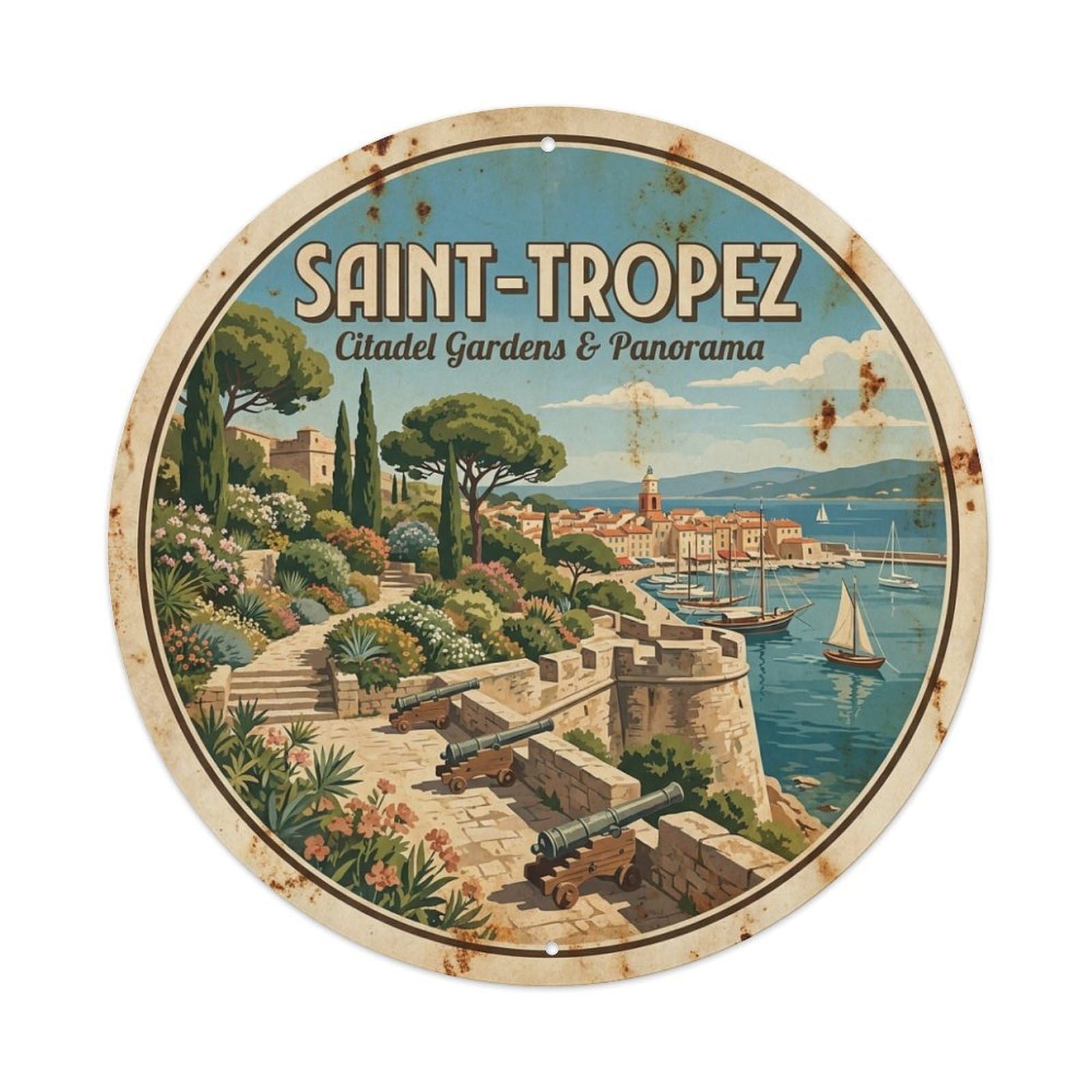 France Saint Tropez Citadel Gardens Panorama Travel Metal Tin Sign