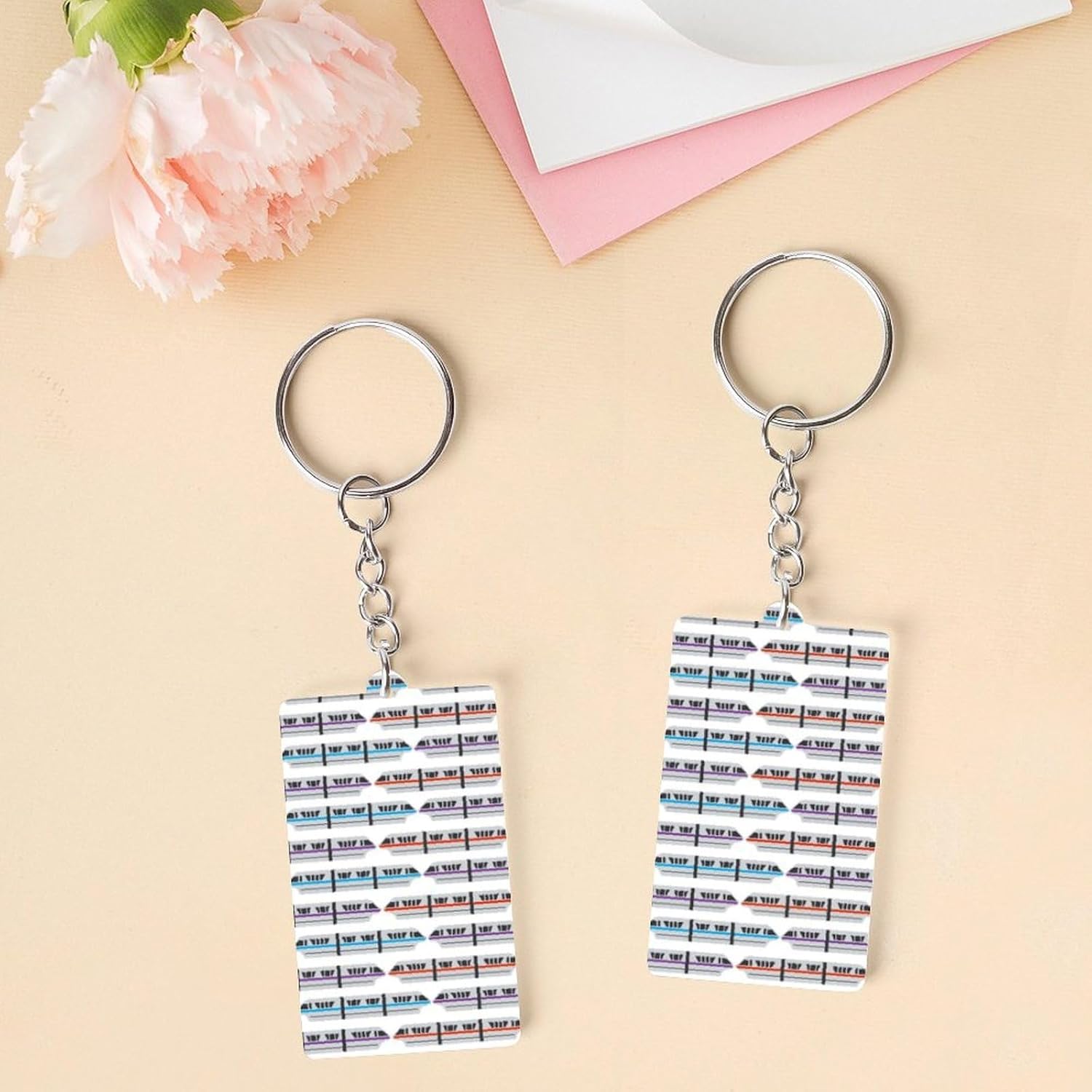 Monorail Train Key Chains Double Sided Acrylic KeyChain Backpack Pendant Fashion Family Keychain Car Key Chains for Men And Women image 3