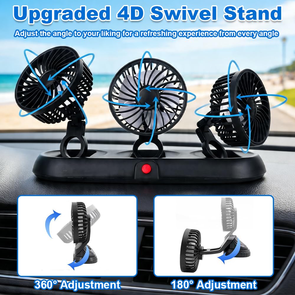 Auto Ventilator USB 5V, Afenau 3-Poliger Ventilator Auto mit 3 Speed, 360 Grad Drehbar, Tragbar Autoventilator, Starker Wind Ventilator für Auto SUV LKW (USB 3-Poliger, Weiß)