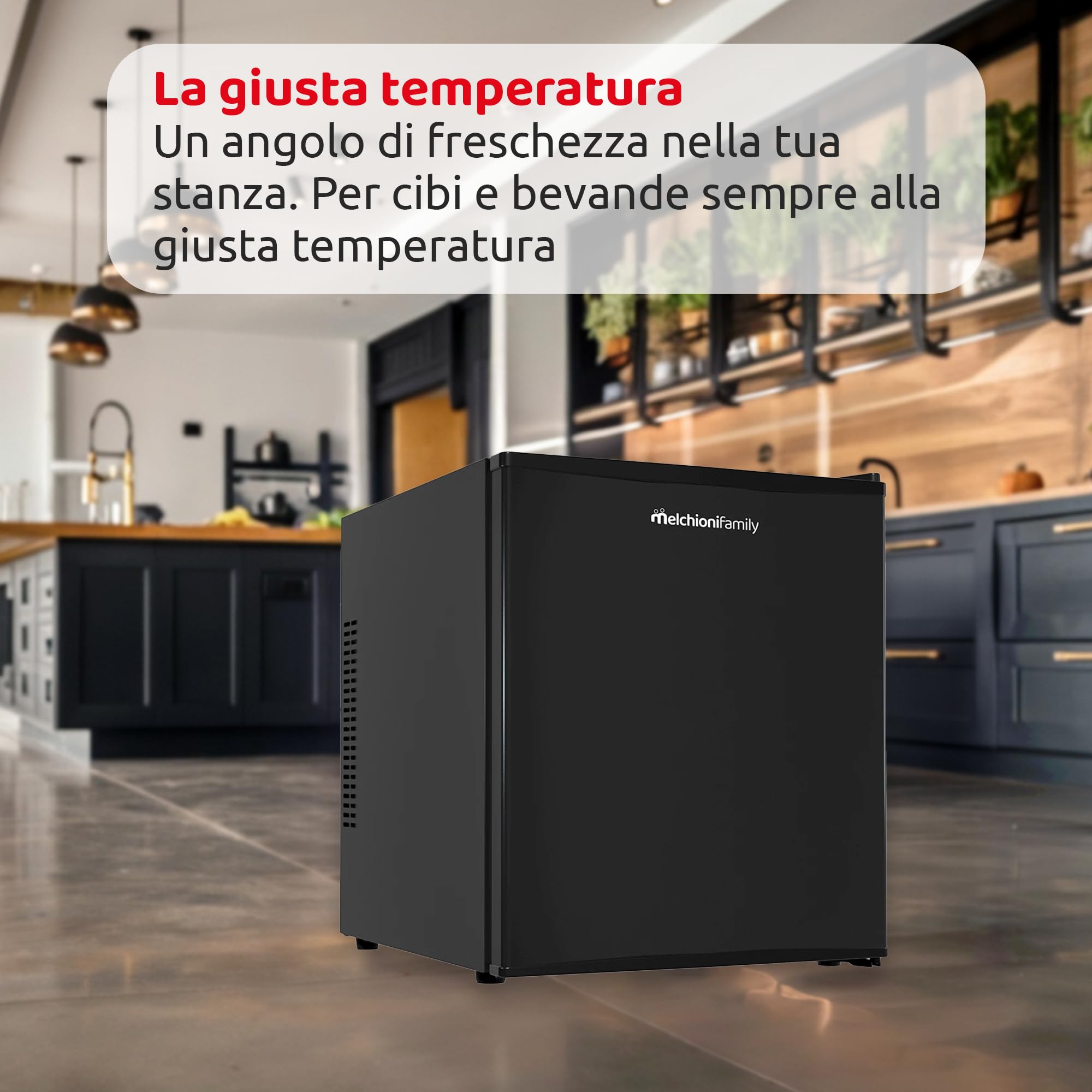 Melchioni Family | Nevera Pequeña Capacidad Total de 47 Litros, Minibar Termoeléctrico con Luz LED, Clase E, Modelo Polar 47, Color Negro