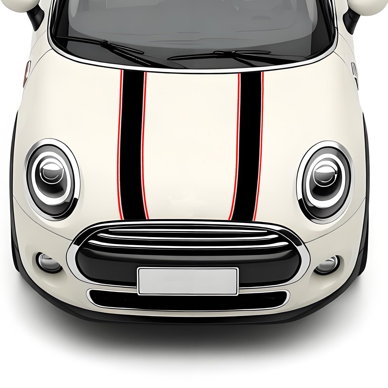 1 Paar coole Motorhaubenaufkleber Racing Streifen, Vinyl Auto Motorhaube Aufkleber Modifizierte Motorabdeckung Streifen Aufkleber für Mini Cooper R56 R55 R53 R50 R60 F56 F55 F54 F60, Schwarz/Rot