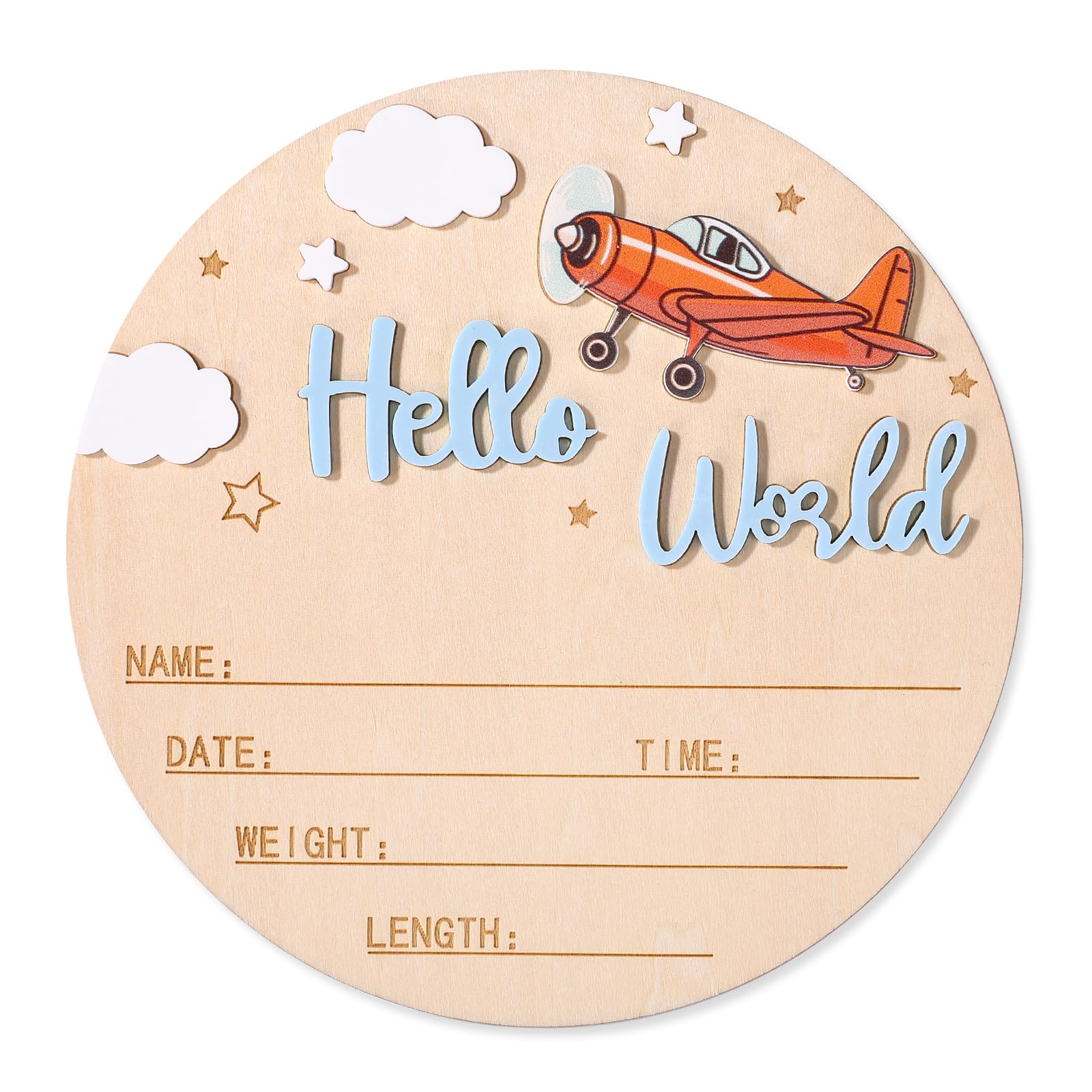 NQEUEPN Panneau d'Annonce de Naissance, 15 cm Panneau en Bois « Bonjour le Monde » Plaque Bienvenue pour Nouveau-Né Plaque avec le Prénom Bébé Accessoire Photo pour la Maternité (Bleu)