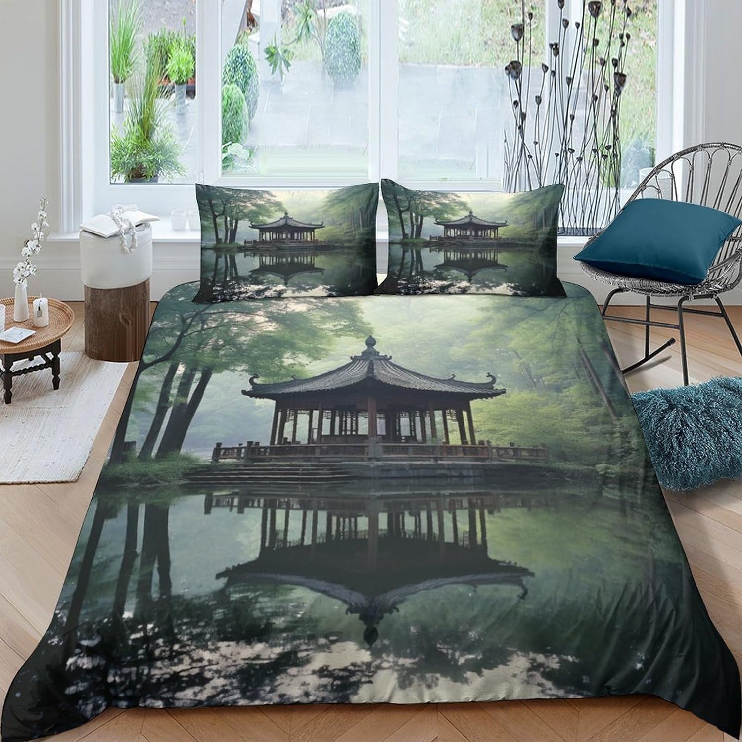 Housse de couette paysage architectural rétro pour chambre ado et adulte