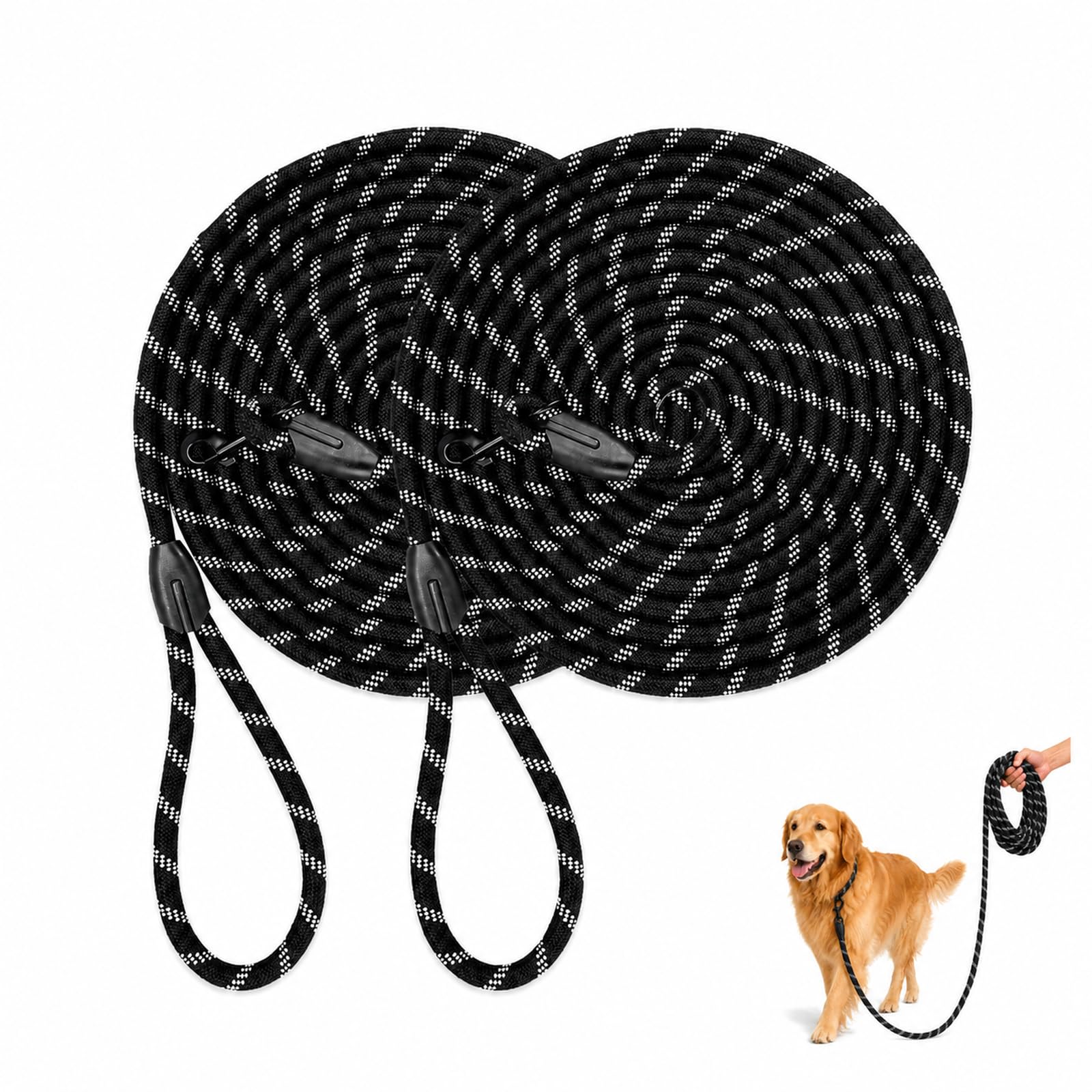 2 correas de entrenamiento para perros medianos y grandes, 20 pies de largo, color negro
