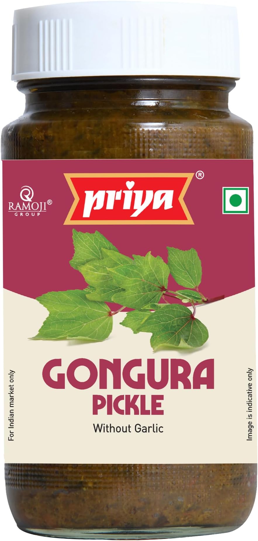 Gongura Pickle without Garlic, 300g - Authentic Telugu Style Achar |Traditional South Indian Taste| Homemade Andhra Pickles| Tangy and Spicy |With Tamarind Paste, Gongura Leaves & Mixed Spices | Glass Jar