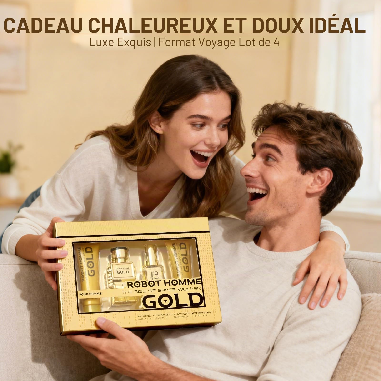 Coffret Cadeau Homme,Parfum Homme avec 2 x Eau de Toilette, Gel Douche et Lotion Apres Rasage, Format Voyage, Notes Boisées épicées, Convient à un Usage Quotidien