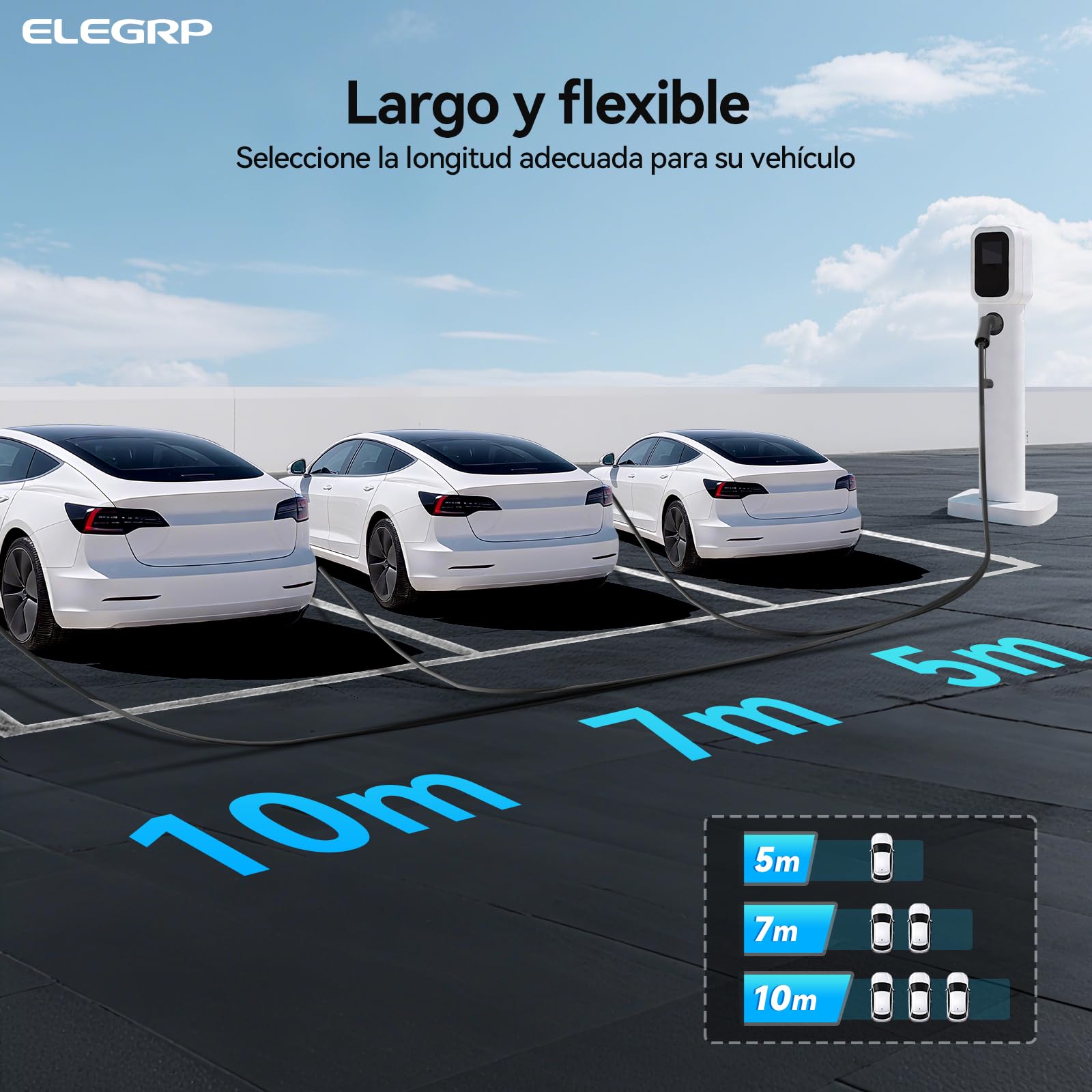 ELEGRP Cable de carga tipo 2, 22kW 5M 32A 3-Fásico, Cable de carga tipo 2 a tipo 2 modo 3 para coche eléctrico EV/PHEV con bolsa de transporte, Compatible con Model S/3/X/Y, VW ID.3 ID.4 e-Golf y