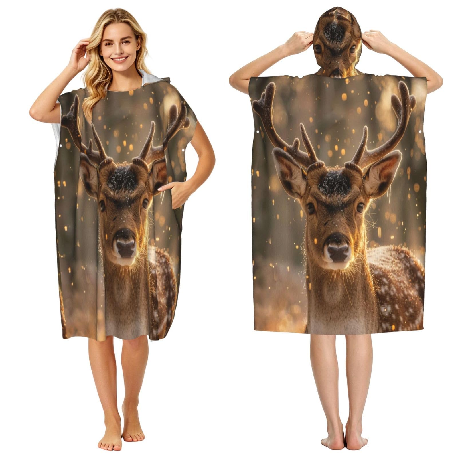 DTHKJNLSF Sika Deer Adult Hooded Beach Poncho Towel