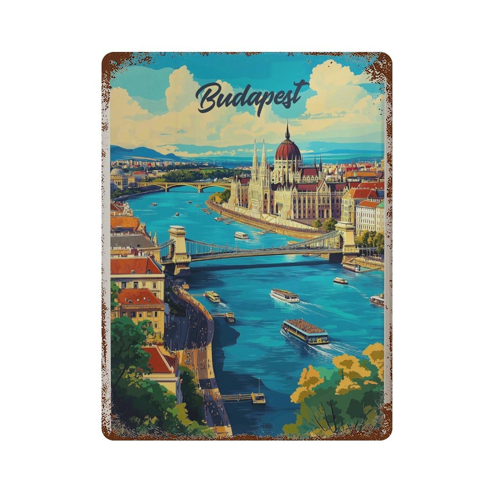 xiaoxiaoshen Budapest Travel Hungary Danube River Wall Decor Art Metal Tin Poster Modern Home Decor Art Home Bar Shop Decorations Vintage Sign 40x30cm