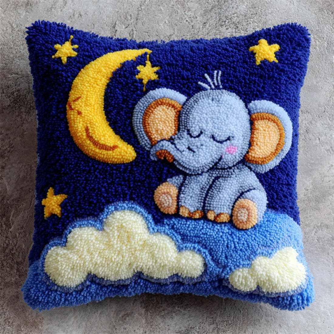 Kitquiver Animal DIY Craft Latch Hook Rug Kits Elephant and Moon Cushion Pillow Front Chunky Cross Stitch Kits DIY Embroidery Needlepoint Kit for Home Décor 17x17In