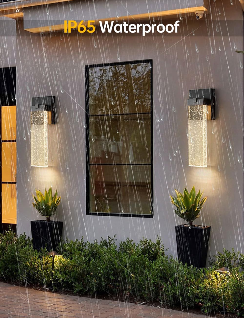 TRIVIDHA Wandleuchte für den Außenbereich, mit Kristallglas, quadratisch, Außenlicht, Aluminium, schwarz, IP65, wasserdicht, LED-Beleuchtung, für den Außenbereich, modern, für Eingangstür, Gar