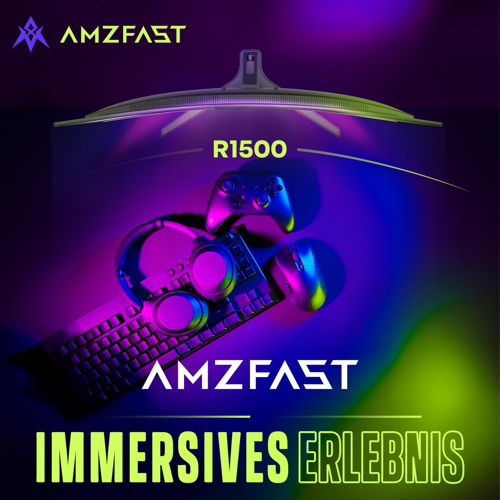 Amzfast 27 Inch Curved Gaming Monitor 200Hz, 1920x1080 FHD, 4000:1 Contrast, sRGB 130%, HDR, 1ms GtG, Adapive Sync, 1500R, Blue Light Filter, for PS5/PC Gaming, VESA 100x100mm, HDMI 2.0&DP 1.4, AMZG27C1 - 5