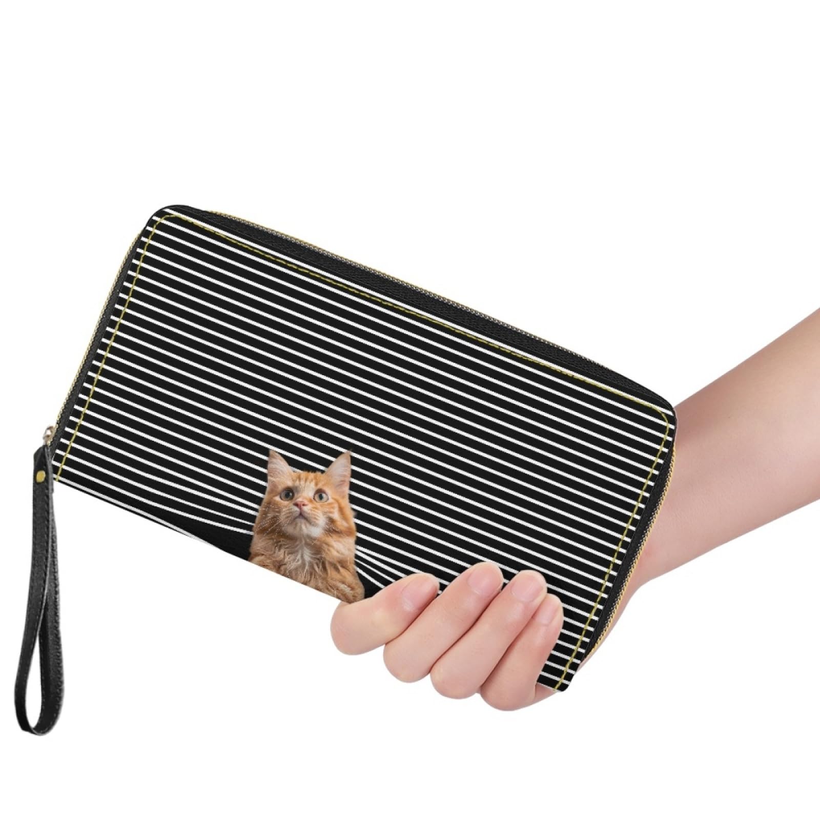 Portafoglio Donna Portamonete Porta Carte di Credito Donna Uomo Wallet | Portafogli con Zip e Cinturino da Polso Leggero Durabile Portatile,Impermeabile Cuoio,Gatto Astratto 11x20cm/3 Unità