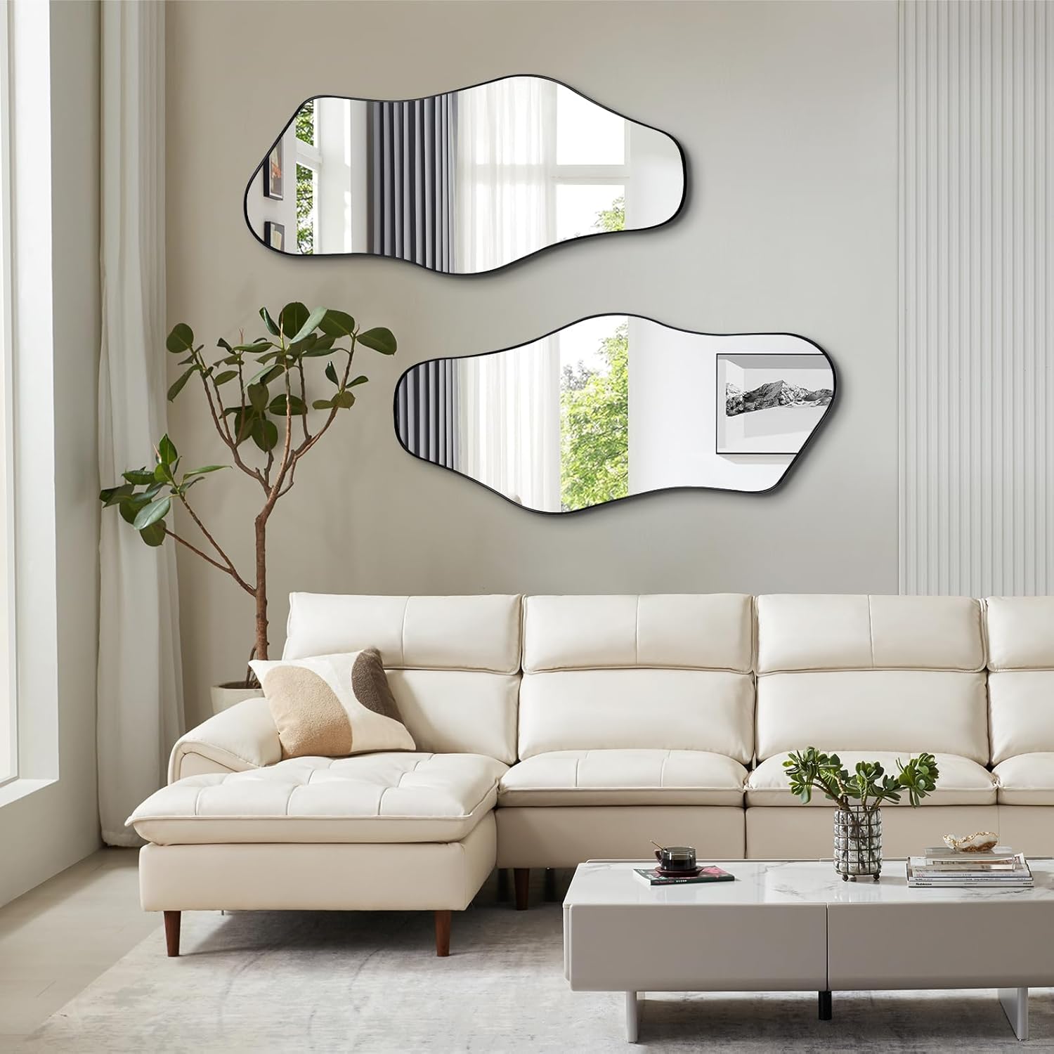 Irregular Wall Mirror, 40"x18" Asymmetrical Aesthetic Mirror with Metal Frame, Modern Organic Shaped Mirrors for Living Room Bedroom Hallway Entryway, Hangs Vertically or Horizontally