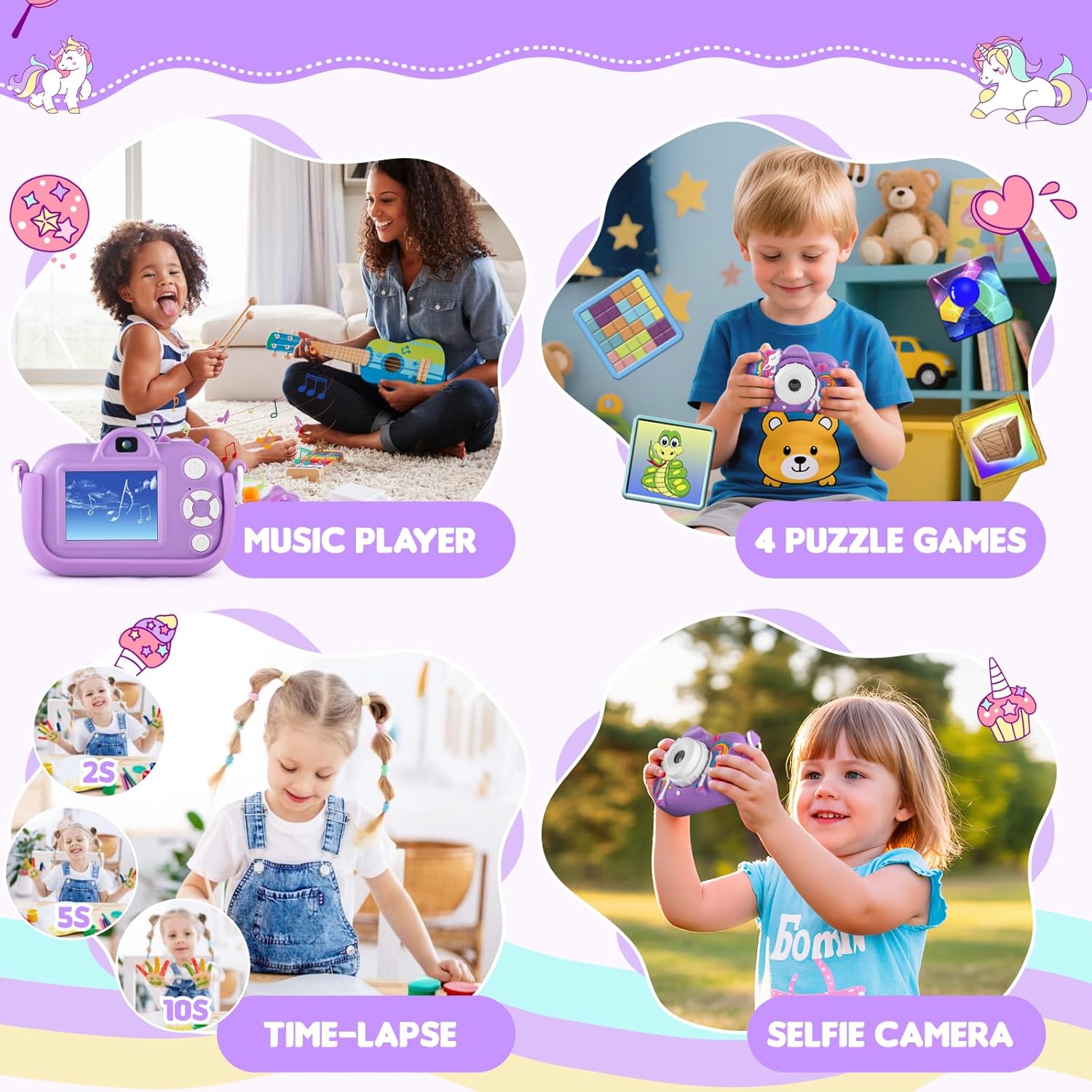 Kids Camera Toddler Toys for 3 4 5 6 7 8 Years Old Girls, 48MP HD Dual Lens Selfie Camera for Kids, 1080P HD Video Kids Digital Camera for Age 3-9 Christmas Birthday Gifts with 32G SD Card - Image 3