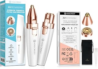 VG VOGCREST 2 in1 Trimmer with Replacement Heads - Rechargeable Facial Hair Removal and Eyebrow Shaver - Face Lips Body Painless Facial Razor with Built-in LED Light (White)