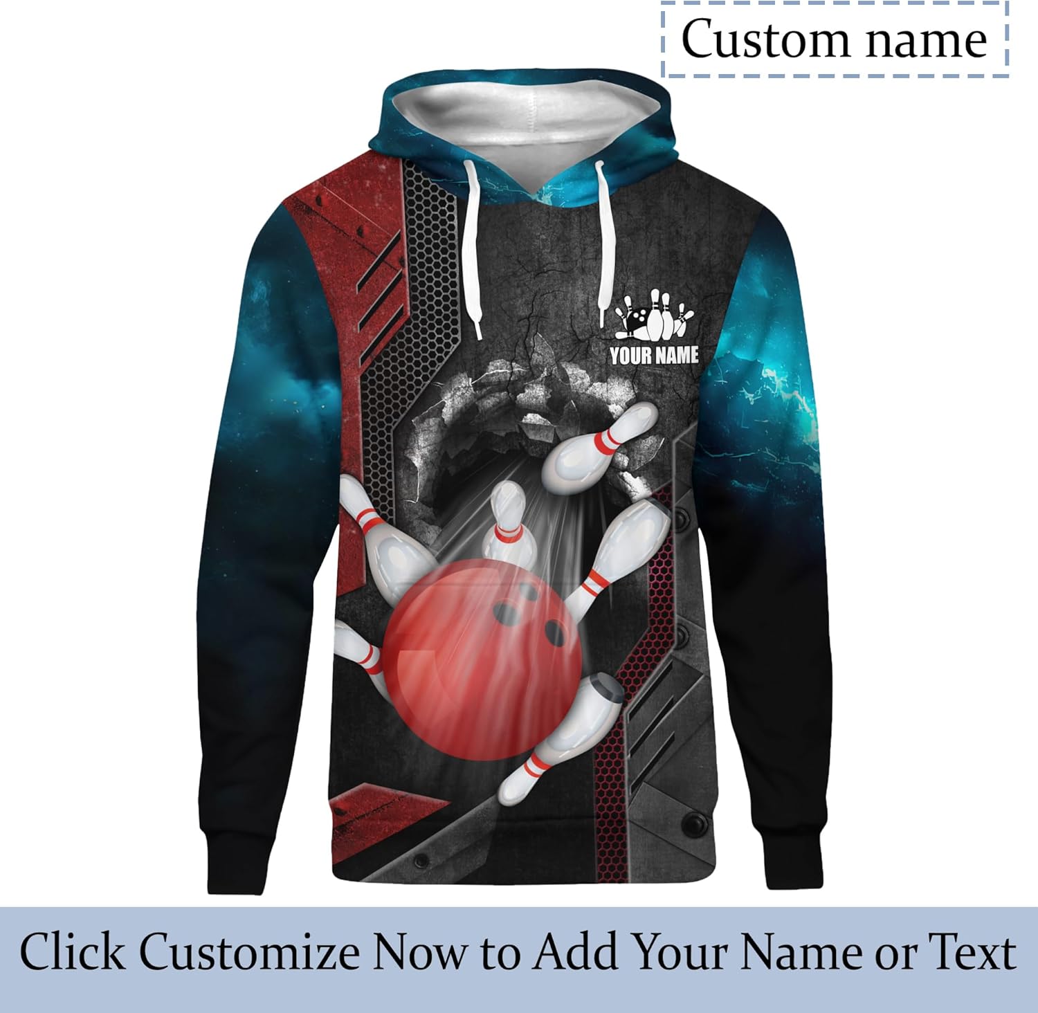 Men's Women's Bowling Pullover Hoodie Custom Flame Green Bowling Pin Shirt Print Bowling Related Item