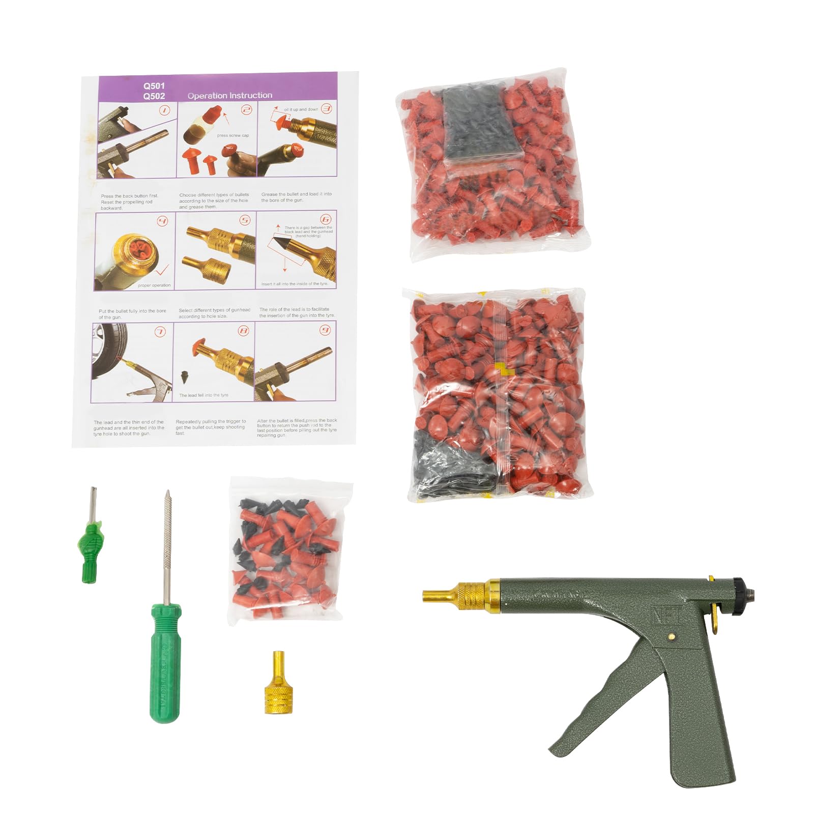 Kit De Reparación De Neumáticos con Efecto Hongo, Reparación De Pinchazos De Neumáticos Sin Cámara, Asistencia En Carretera Sin Desmontaje