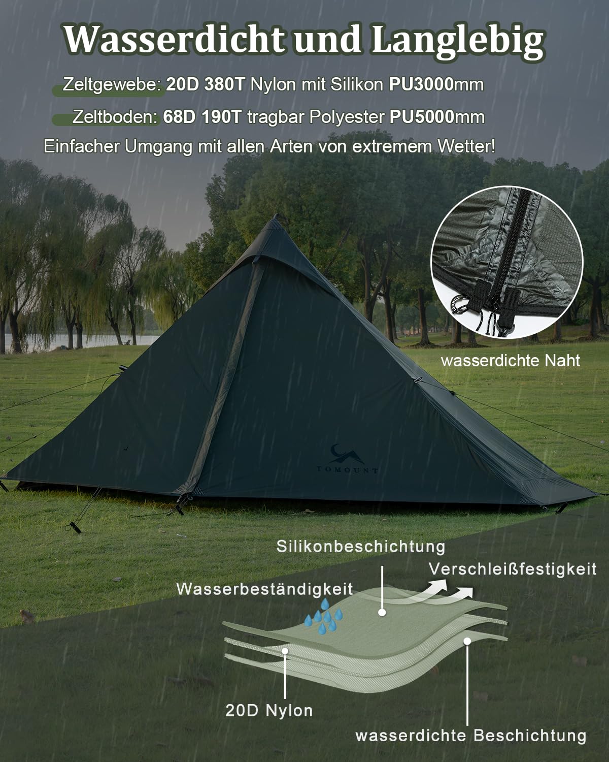 TOMOUNT Tente de trekking en nylon pour 1 personne - Tente sac à dos ultra légère et étanche en PU 3000 mm - Petite taille une fois repliée : 1,1 kg - Sac de bivouac pour camping, randonnée, randonnée