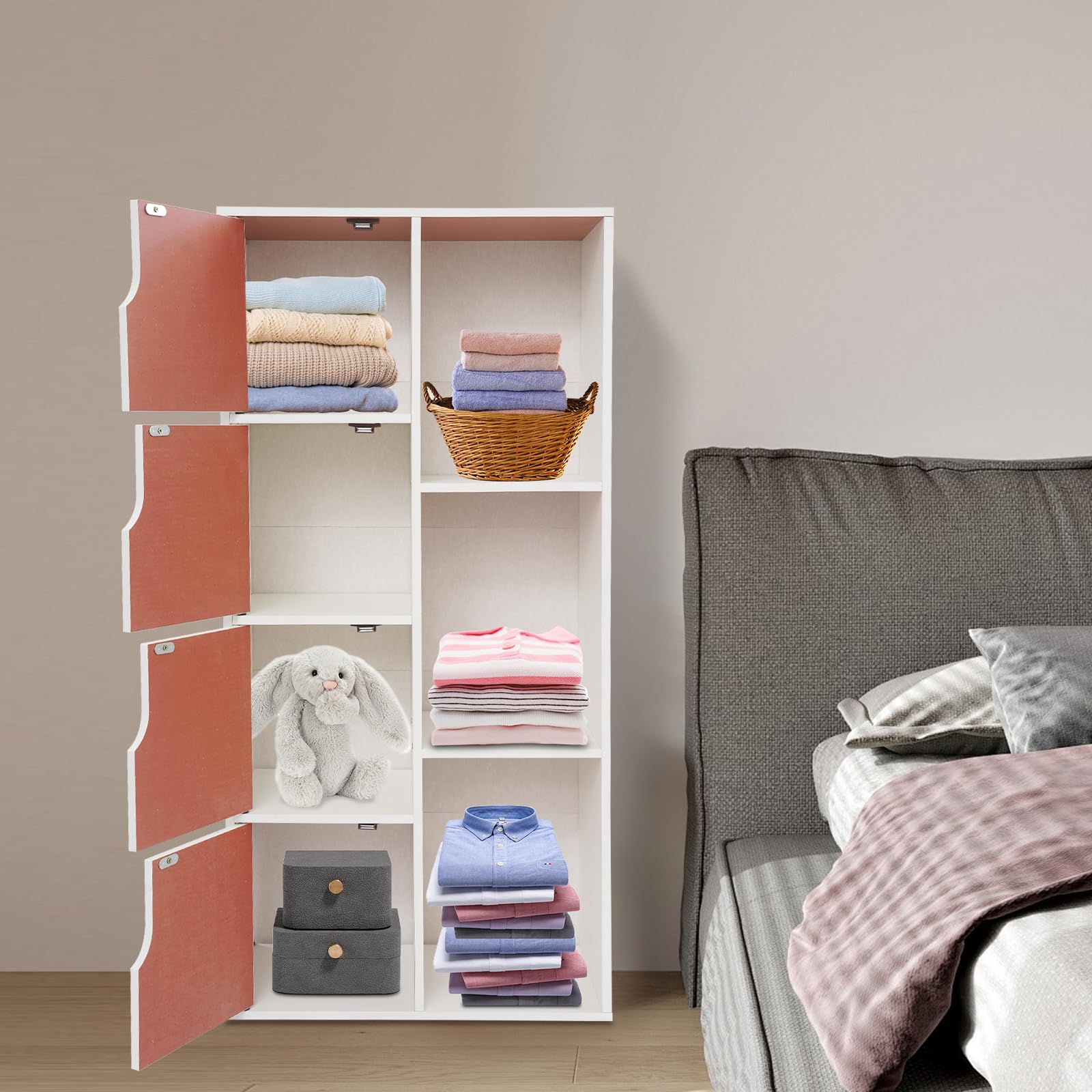Armadio a Colonna Bianco Stretto 50x24x105 cm 7 Scompartimenti per Conservazione Soggiorno Camera da Letto